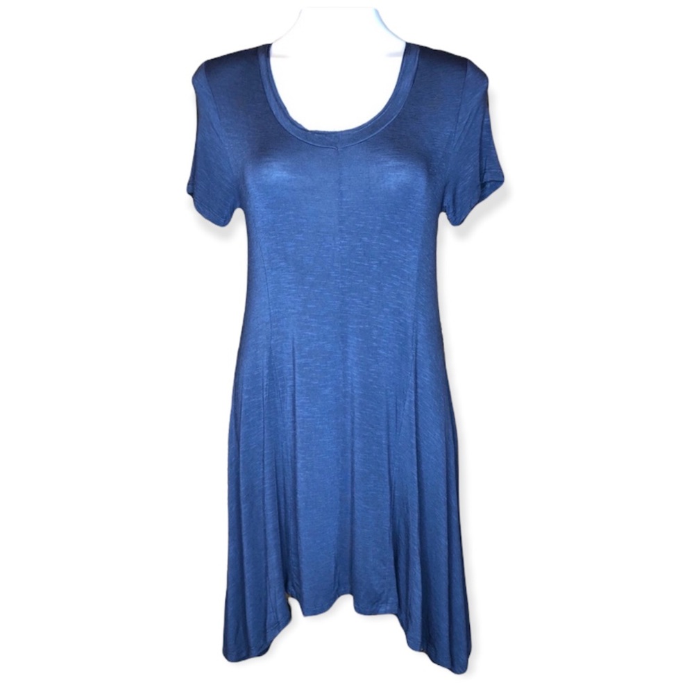 5/$25 COMME TOI Sharkbite Hem Short Sleeve Dress Blue Small